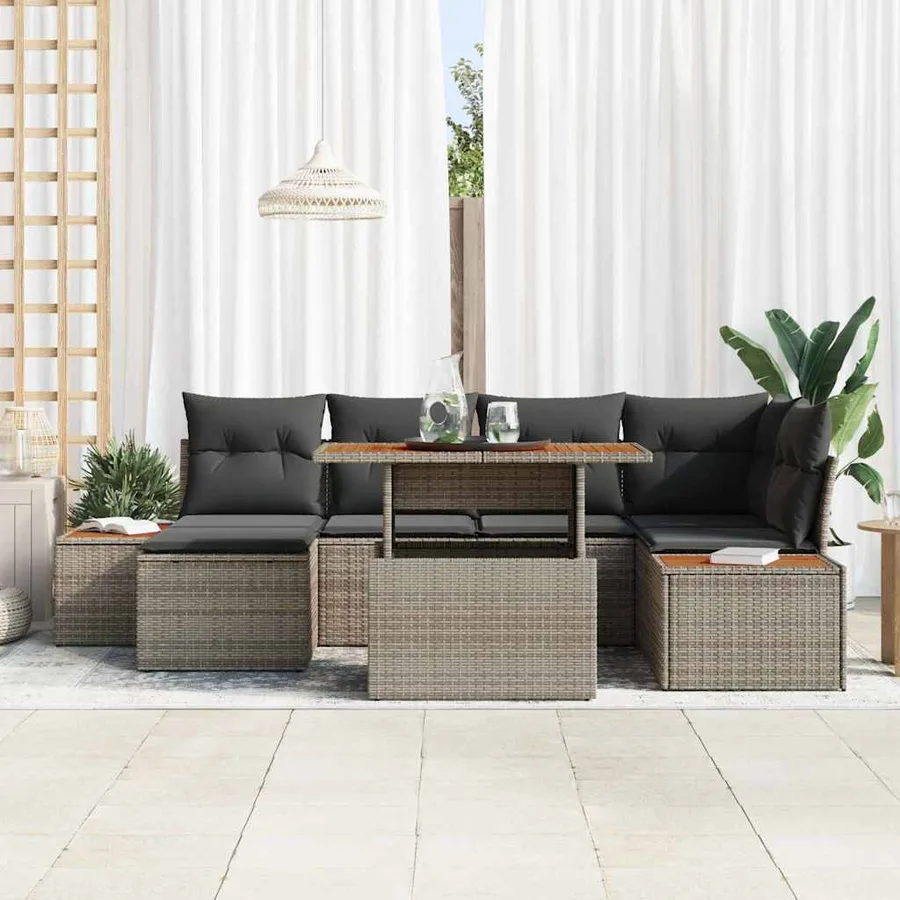 Ensemble de canapé de jardin 7 pcs Gris et marron - 3