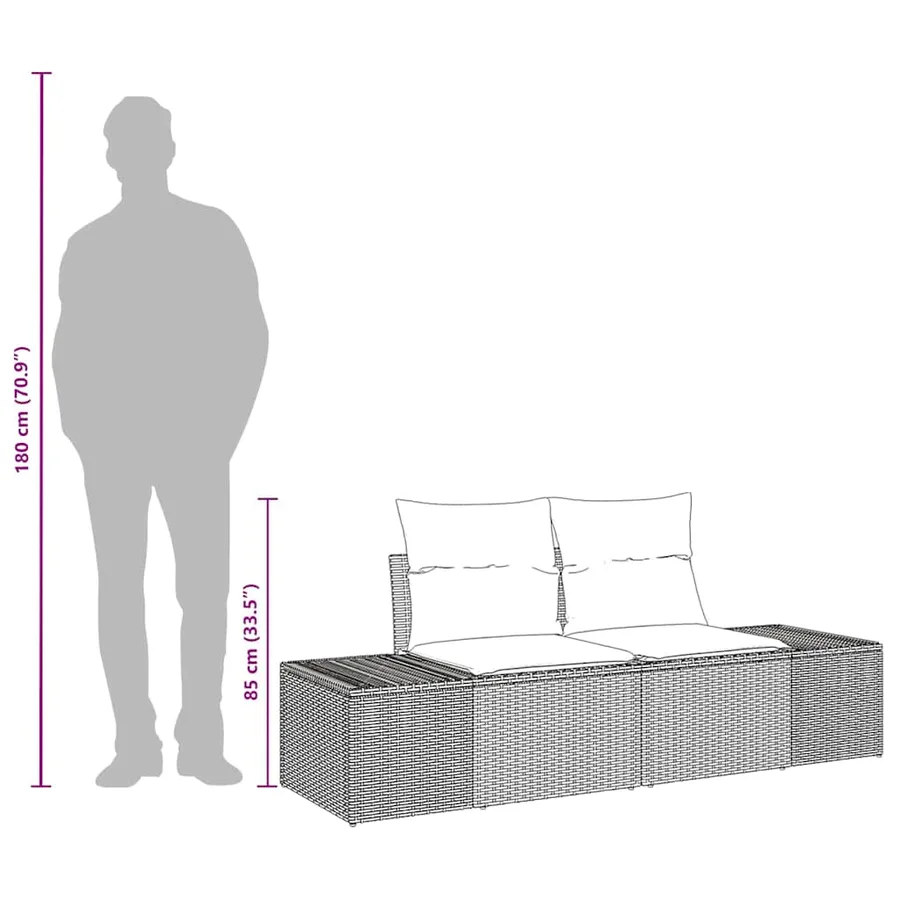 Canapé de jardin avec coussin Gris 184 x 62 x 69 cm polyrotin - 9