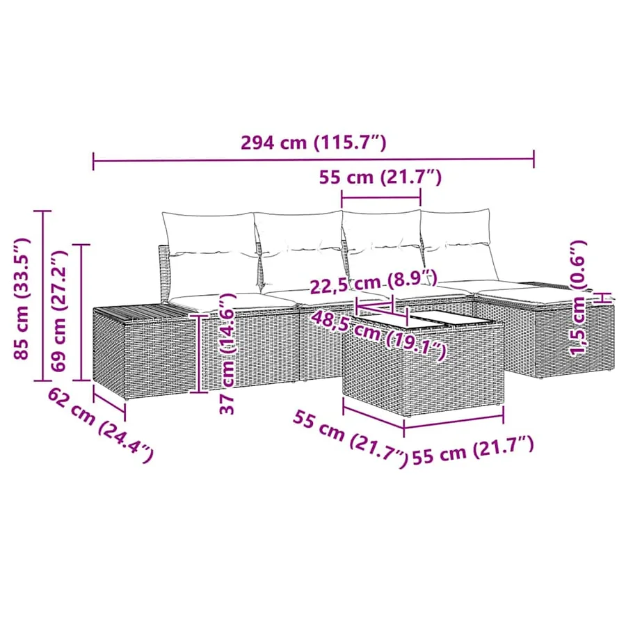 Ensemble de canapé de jardin 5 pcs Gris clair polyrotin - 13