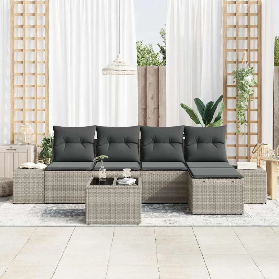 Ensemble de canapé de jardin 5 pcs Gris clair polyrotin - 3