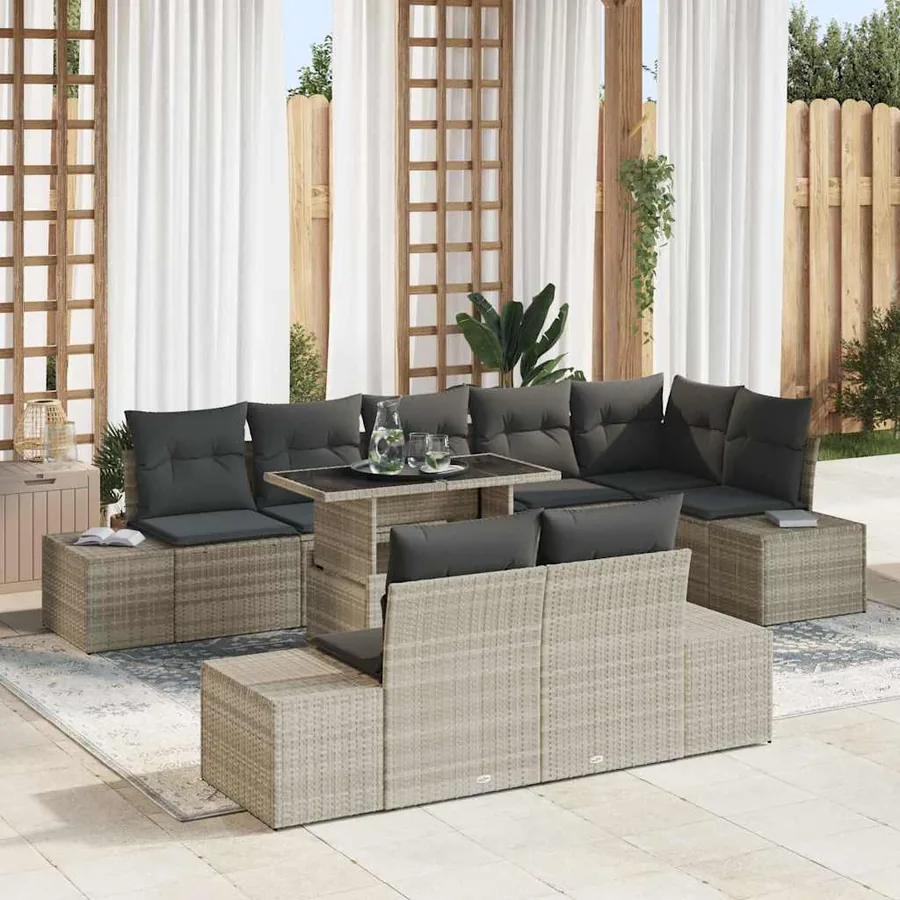 Ensemble de canapé de jardin 9 pcs Gris clair Poly rotin