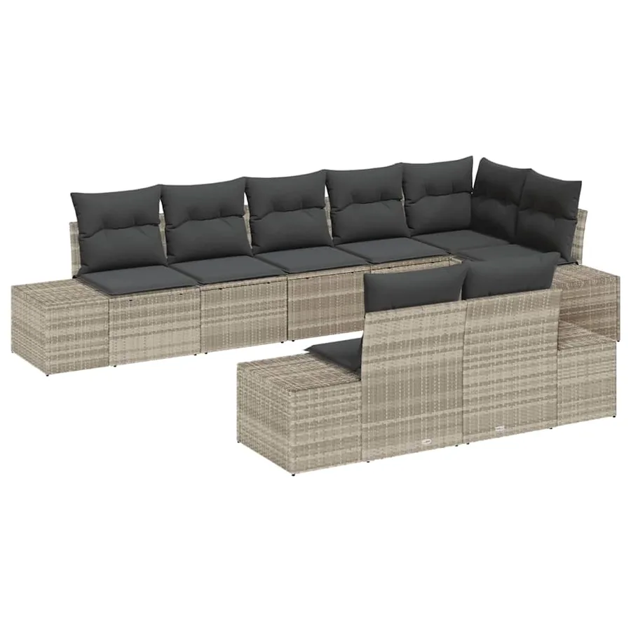 Ensemble de canapé de jardin 8 pcs Gris clair Poly rotin - 2