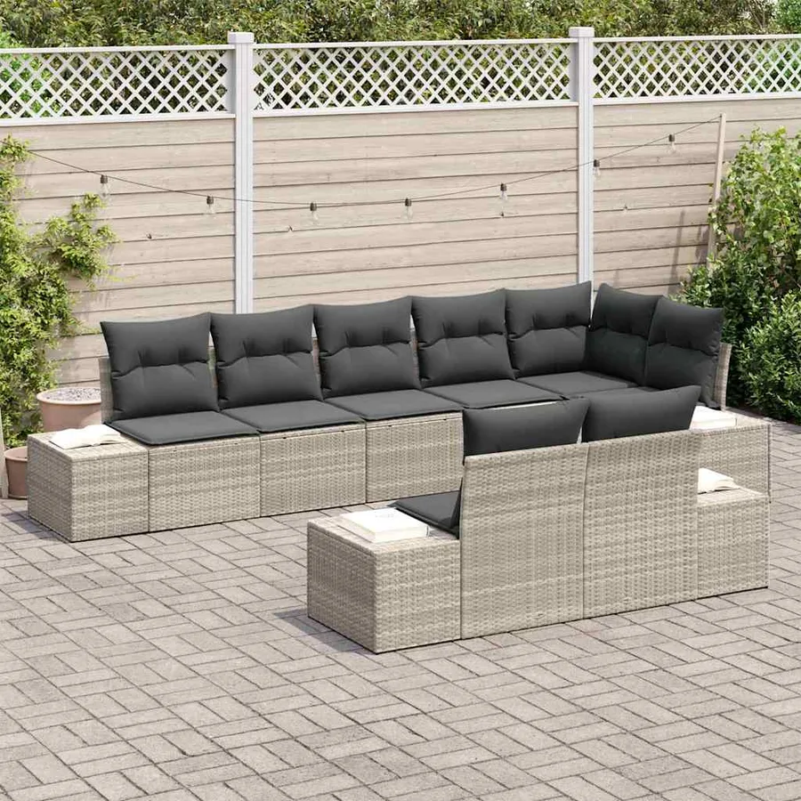 Ensemble de canapé de jardin 8 pcs Gris clair Poly rotin - 3