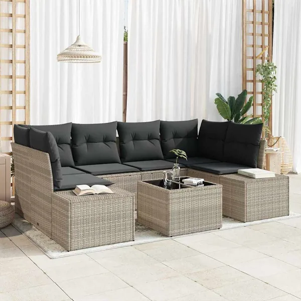 Ensemble de canapé de jardin 8 pcs Gris clair et gris foncé