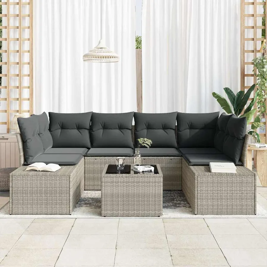 Ensemble de canapé de jardin 8 pcs Gris clair et gris foncé - 3