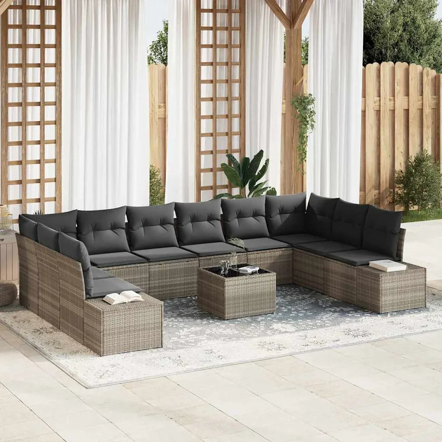 Ensemble de canapé de jardin 10 pcs Gris clair Polyrotin