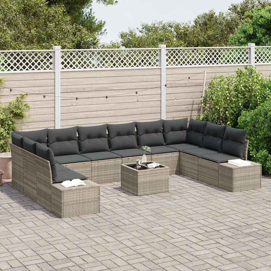 Ensemble de canapé de jardin 10 pcs Gris clair Polyrotin - 3