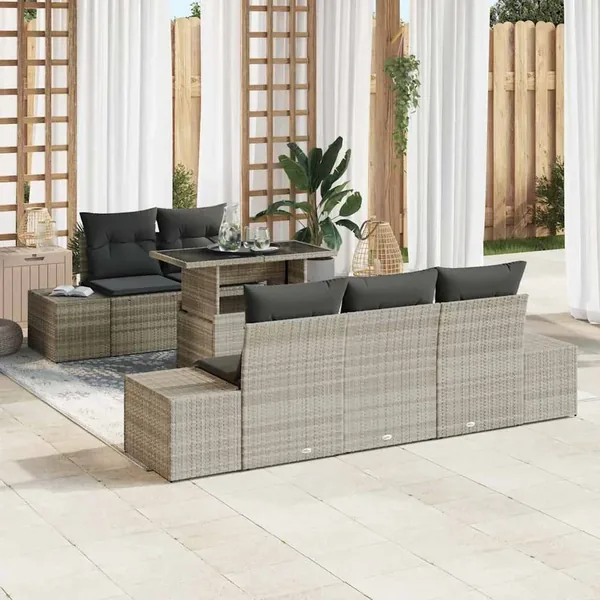 Ensemble de canapé de jardin 6 pcs Gris clair et gris foncé