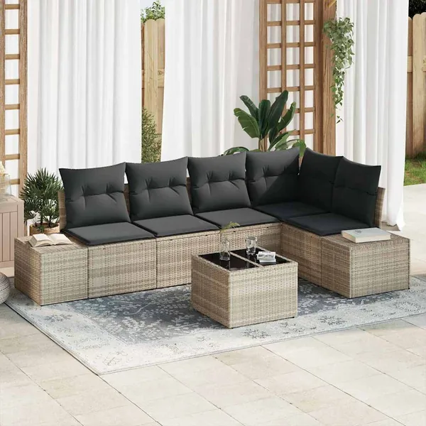 Ensemble de canapé de jardin avec stockage Gris clair polyrotin