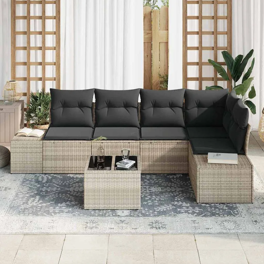 Ensemble de canapé de jardin avec stockage Gris clair polyrotin - 3
