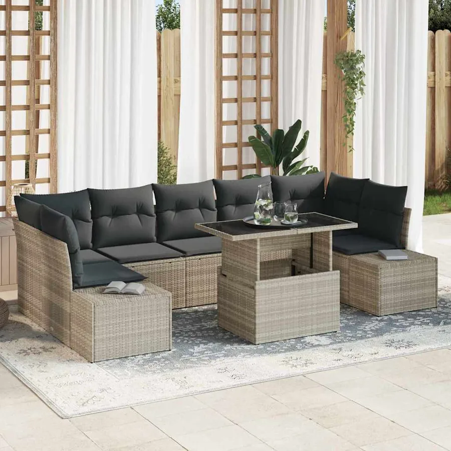 Ensemble de canapé de jardin 8 pcs Gris clair et gris foncé