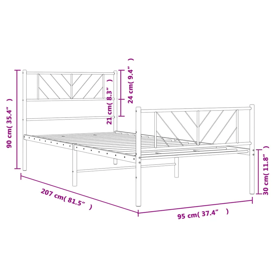 Cadre de lit métal sans matelas avec pied de lit noir 90x200 cm - 9