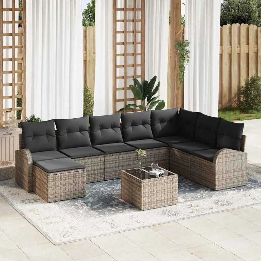 Ensemble de canapé de jardin avec coussin 9 pcs Gris Poly rotin