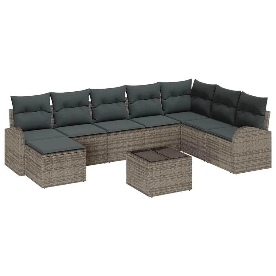 Ensemble de canapé de jardin avec coussin 9 pcs Gris Poly rotin - 2