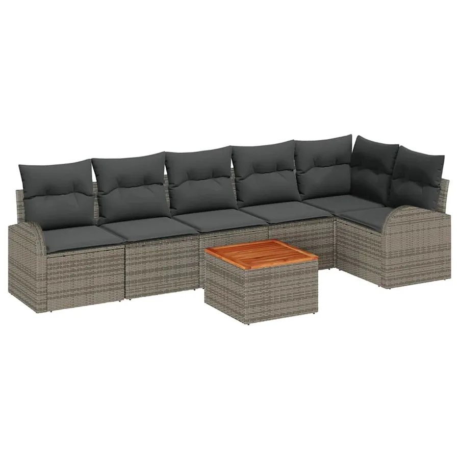 Ensemble de canapé de jardin avec coussin 7 pcs Gris polyrotin - 2