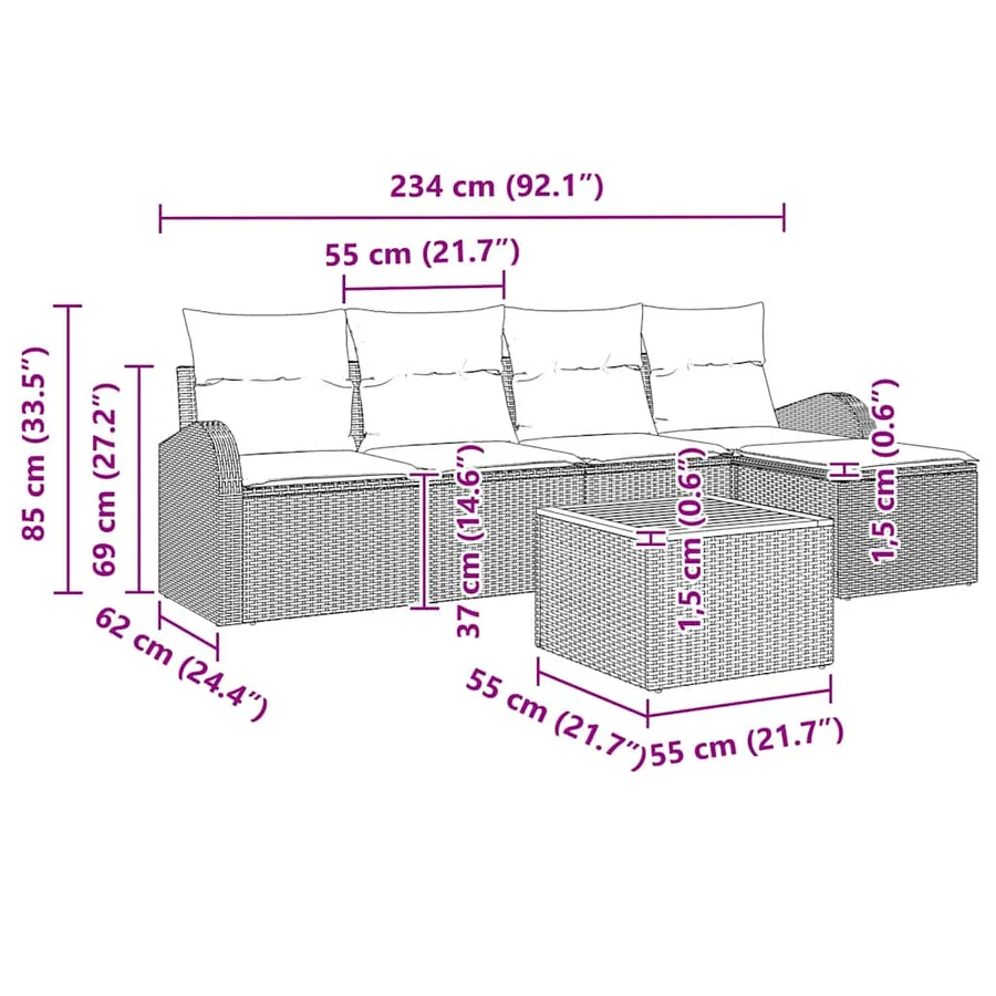Ensemble de canapé de jardin avec coussin 6 pcs Gris polyrotin - 13