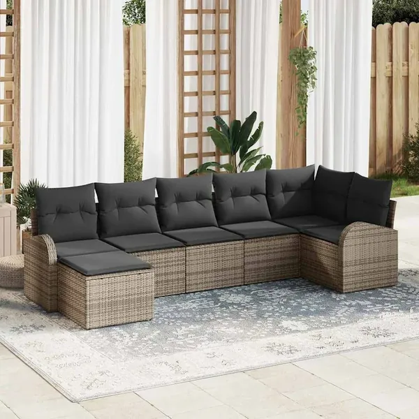 Ensemble de canapé de jardin avec coussin 7 pcs Gris Poly rotin