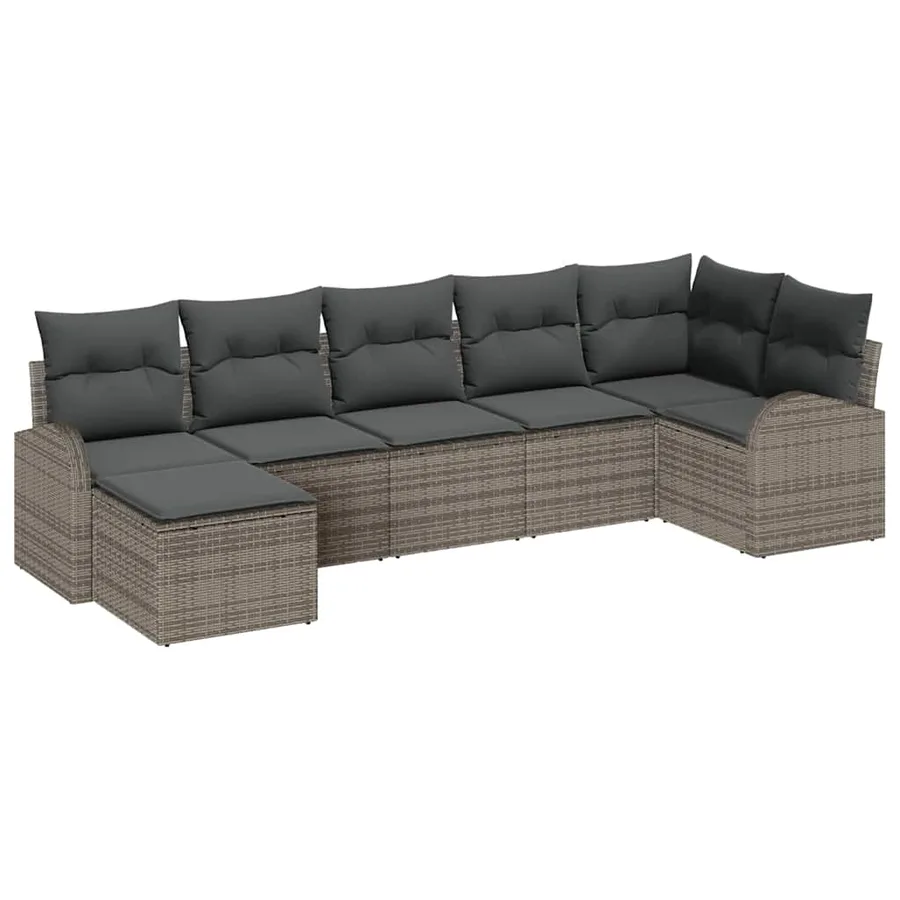 Ensemble de canapé de jardin avec coussin 7 pcs Gris Poly rotin - 2