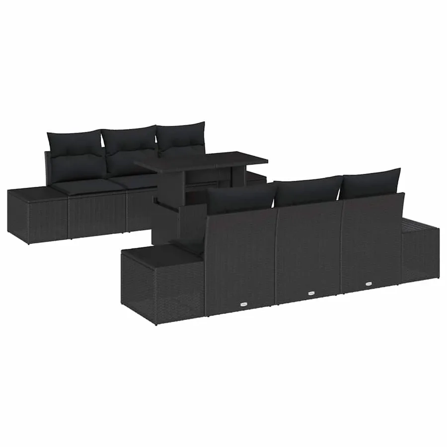 Ensemble de Canapés avec coussin 7 pcs Noir polyrotin - 2