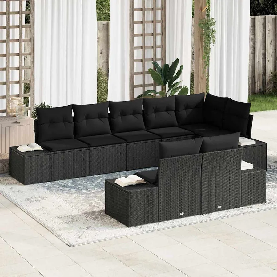 Ensemble de canapé de jardin avec coussin 8 pcs Noir polyrotin