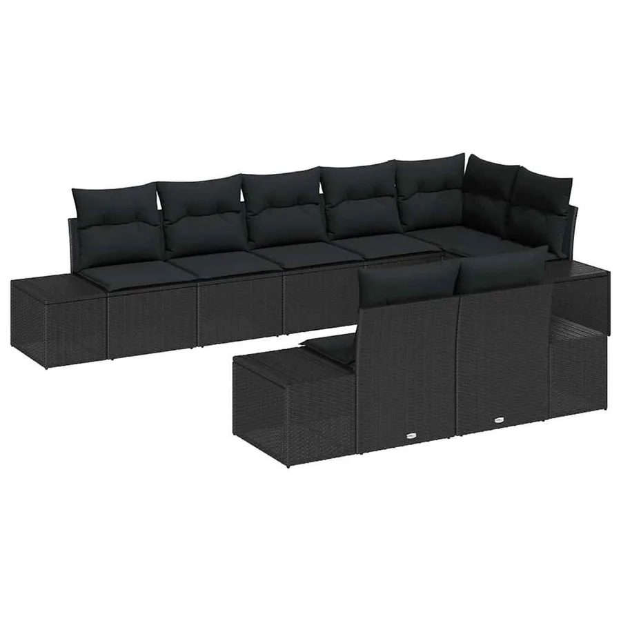 Ensemble de canapé de jardin avec coussin 8 pcs Noir polyrotin - 2