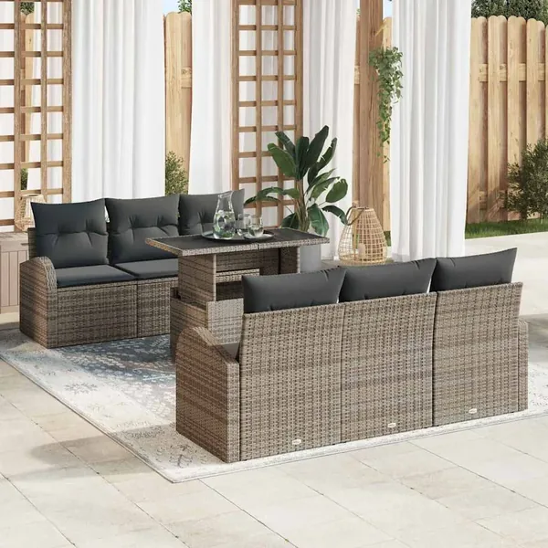Ensemble de canapé de jardin avec coussin 7 pcs Gris Poly rotin