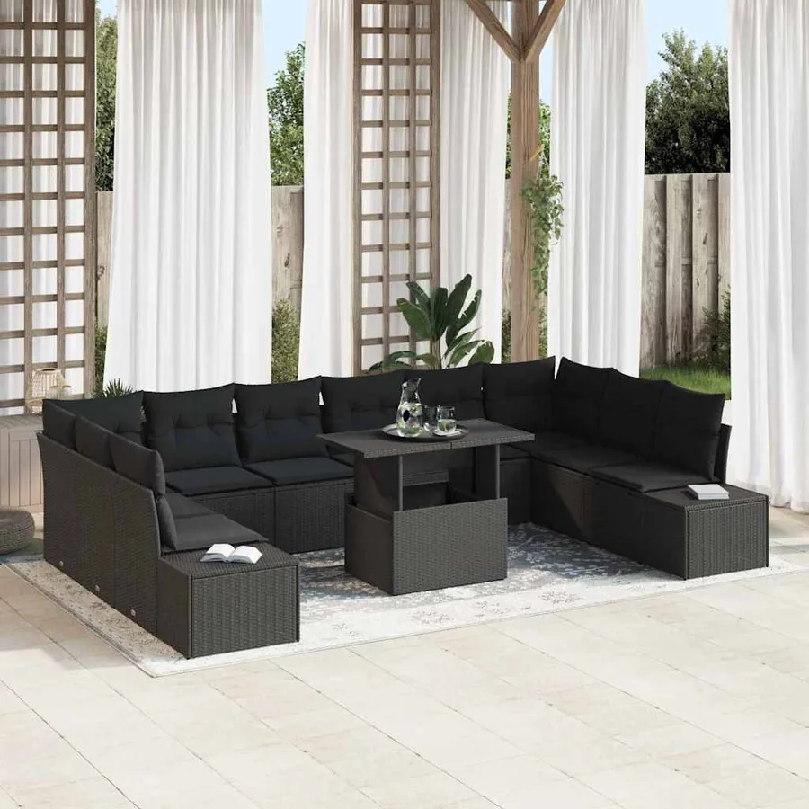 Ensemble de canapé de jardin avec coussin 11 pcs Noir