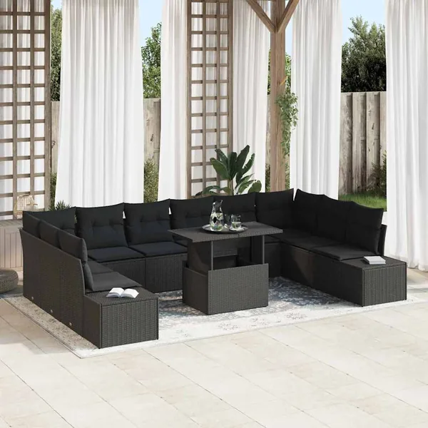 Ensemble de canapé de jardin avec coussin 11 pcs Noir