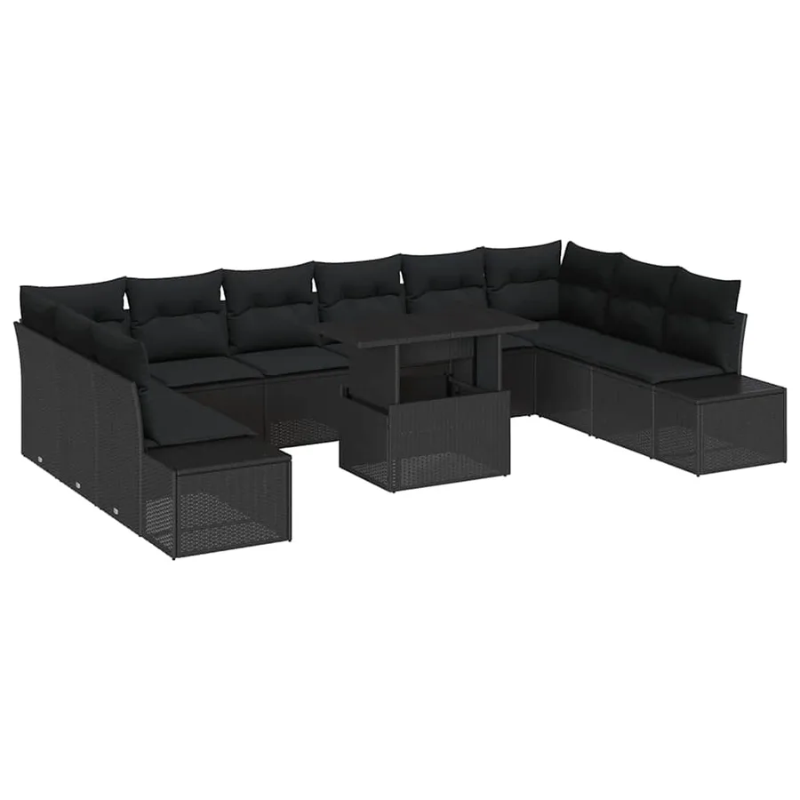 Ensemble de canapé de jardin avec coussin 11 pcs Noir - 2