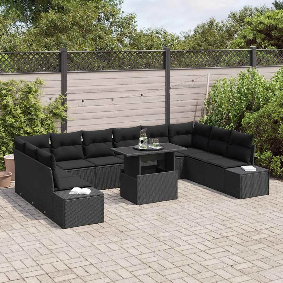 Ensemble de canapé de jardin avec coussin 11 pcs Noir - 3