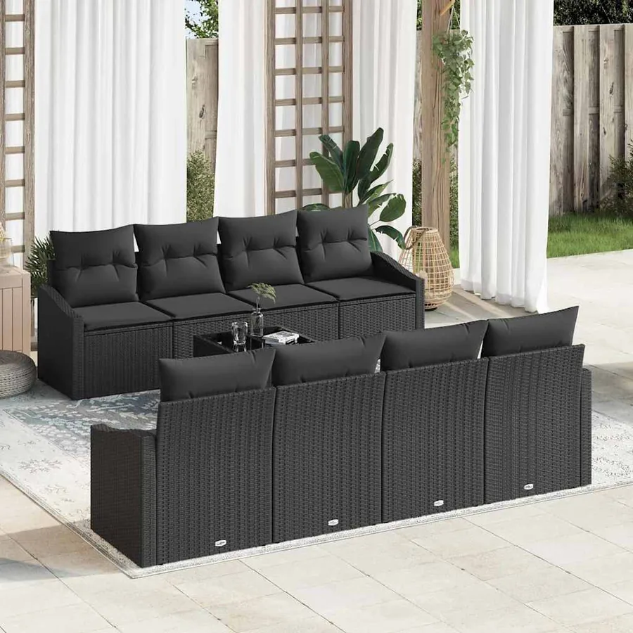 Ensemble de Canapés avec coussin 7 pcs Noir polyrotin