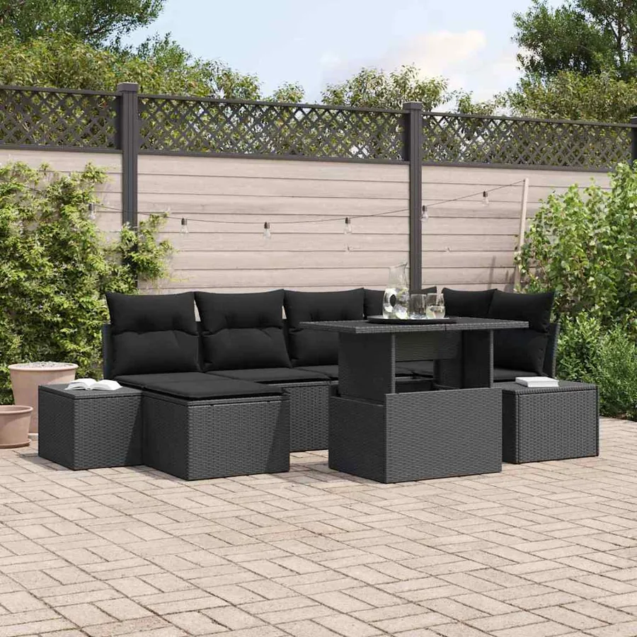 Ensemble de canapé de jardin avec coussin 7 pcs Noir