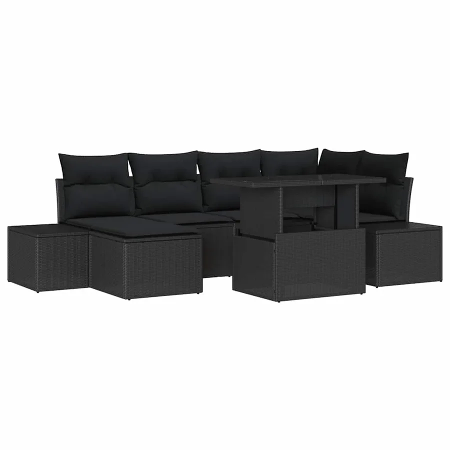 Ensemble de canapé de jardin avec coussin 7 pcs Noir - 2