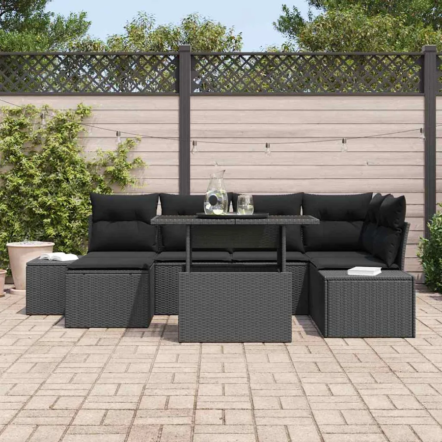 Ensemble de canapé de jardin avec coussin 7 pcs Noir - 3