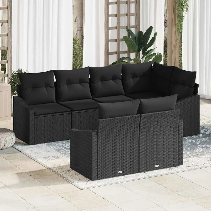 Ensemble de canapé de jardin avec coussin 7 pcs Noir polyrotin