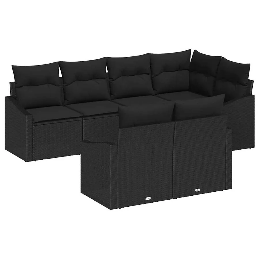 Ensemble de canapé de jardin avec coussin 7 pcs Noir polyrotin - 2