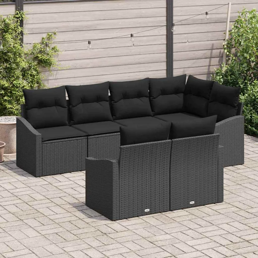 Ensemble de canapé de jardin avec coussin 7 pcs Noir polyrotin - 3