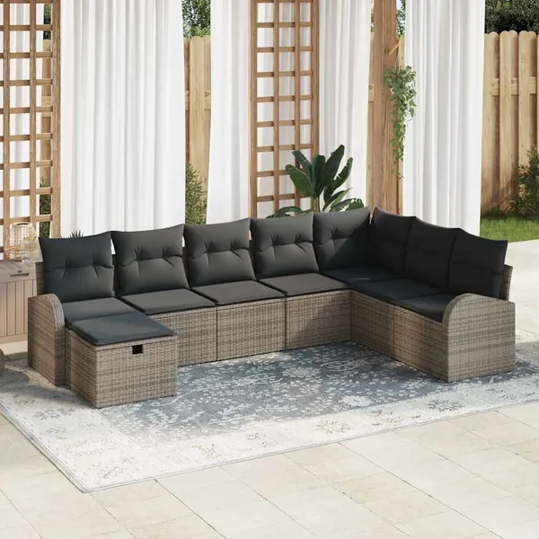 Ensemble de Canapés avec coussin avec stockage Gris polyrotin