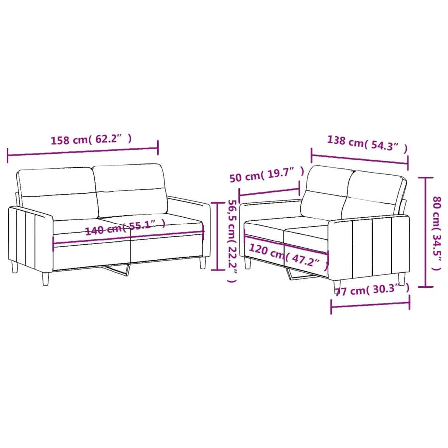 Ensemble de canapés 2 pcs avec coussins Taupe Tissu - 6