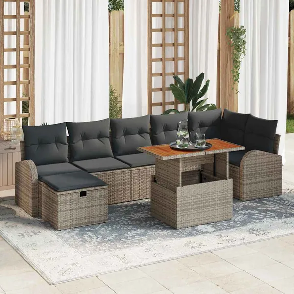 Ensemble de canapé de jardin avec coussin 8 pcs Gris polyrotin