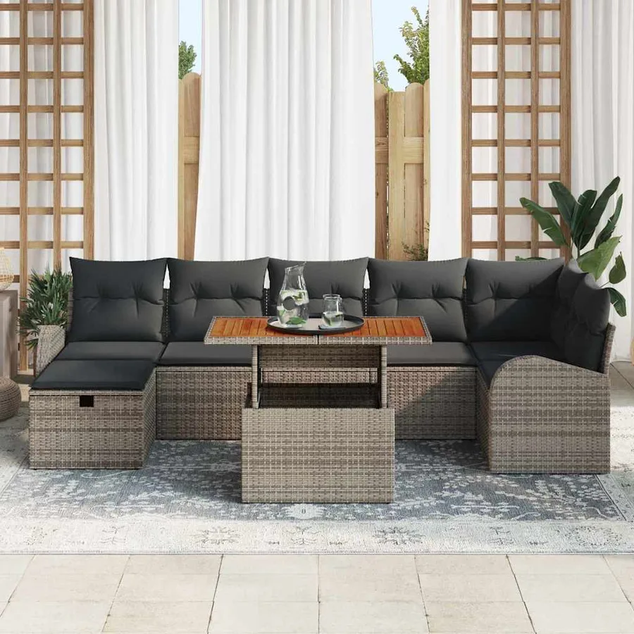 Ensemble de canapé de jardin avec coussin 8 pcs Gris polyrotin - 3