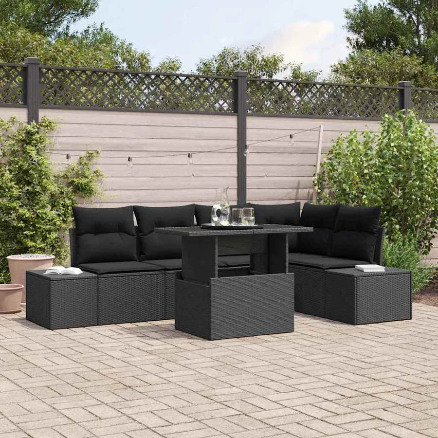 Ensemble de canapé de jardin avec coussin 6 pcs Noir Poly rotin