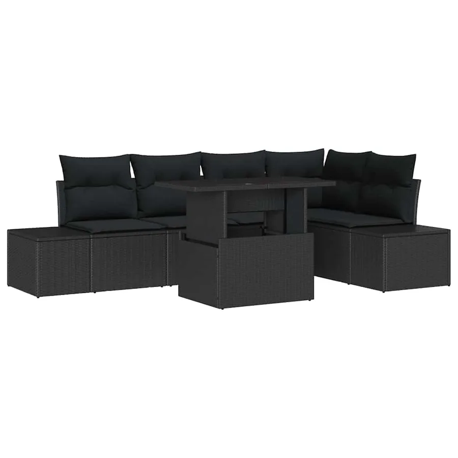 Ensemble de canapé de jardin avec coussin 6 pcs Noir Poly rotin - 2
