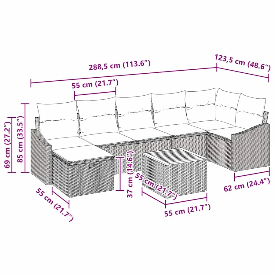 Ensemble de canapé de jardin avec coussin 8 pcs Noir Poly rotin - 15