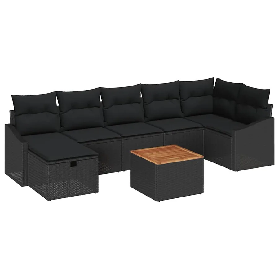 Ensemble de canapé de jardin avec coussin 8 pcs Noir Poly rotin - 2