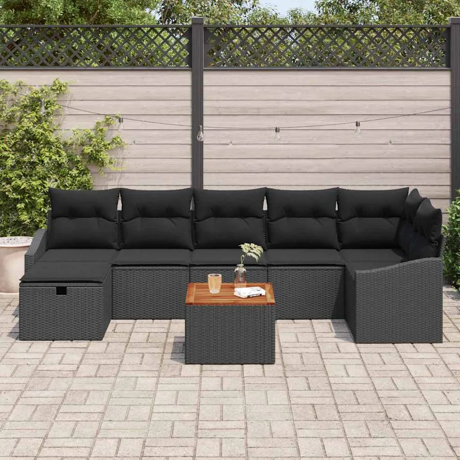 Ensemble de canapé de jardin avec coussin 8 pcs Noir Poly rotin - 3