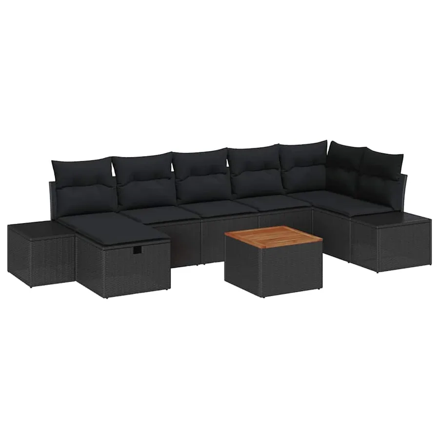 Ensemble de canapé de jardin avec coussin 8 pcs Noir polyrotin - 2