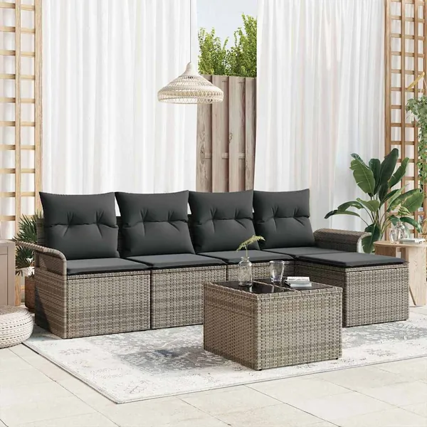 Canapé d’extérieur avec coussin 6 pcs Gris polyrotin