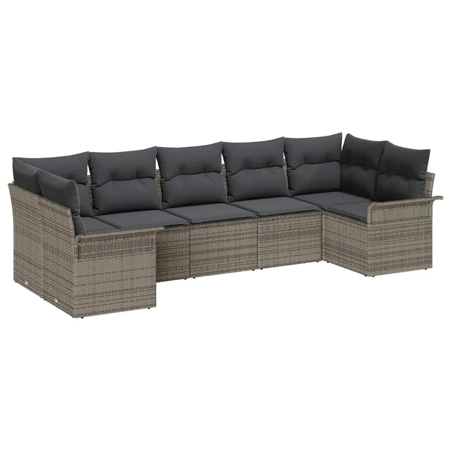 Ensemble de canapé de jardin avec coussin 7 pcs Gris polyrotin - 2
