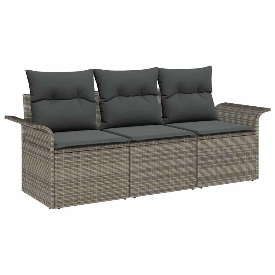 Ensemble de Canapés avec coussin 3 pcs Gris polyrotin - 2